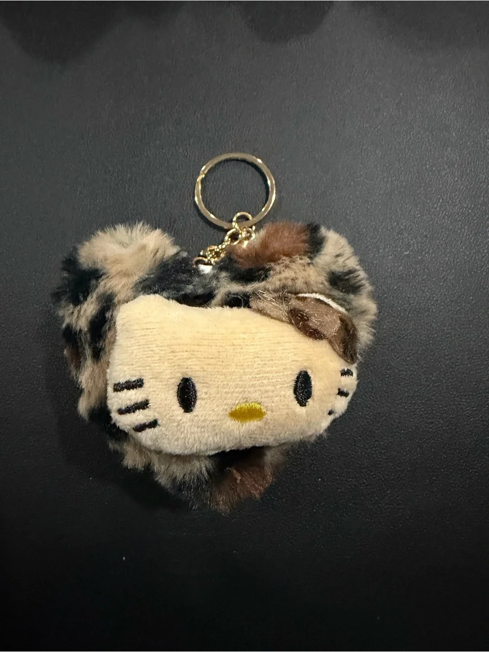 Hello Kitty Plush Leopard Print Keychain - Cream & Brown